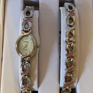 Breast Cancer Ribbon Watch and Bracelet